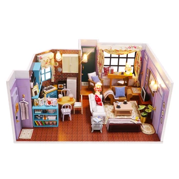  СДЕЛАЙ сам Квартира Моники Casa Деревянные кукольные домики Миниатюрный строительный комплект Кукольный Домик со сборкой мебели Игрушки для друзей Подарки