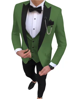  2021 Новый Мужской Свадебный Костюм для выпускного вечера, Мятно-зеленый приталенный Смокинг, Мужские Официальные Деловые Костюмы для работы, комплект из 3 предметов (куртка + брюки + жилет)