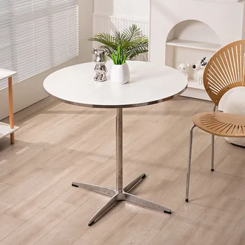  современный и простой офисный стол для отдыха, журнальный столик с серебряным краем, балкон, круглый стол для переговоров в маленькой квартире