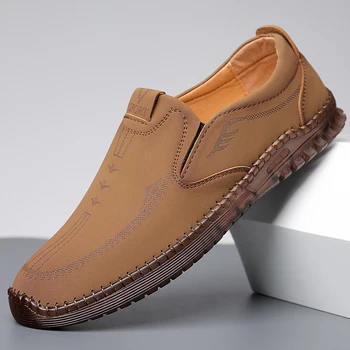  Мужская повседневная обувь из натуральной кожи 2023, мужские лоферы, уличная дышащая нескользящая резиновая обувь, Размер 38-44, мужские кроссовки