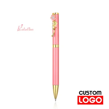  Четырехцветная Дополнительная Металлическая ручка с жемчужным цветком, Индивидуальный логотип, Текстовая гравировка, Подарочная ручка, Шариковая ручка, ручка для подписи для подруги