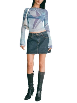  Женская рубашка с длинным рукавом Y2K Star Bell, Эстетичные базовые топы, Сказочный Гранж, Прозрачная Уличная одежда
