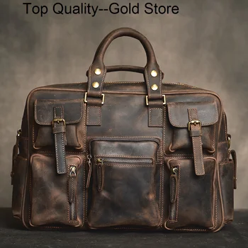  Мужская дорожная сумка из натуральной кожи, винтажная сумка большой емкости, деловой портфель из воловьей кожи, бортовой компьютер