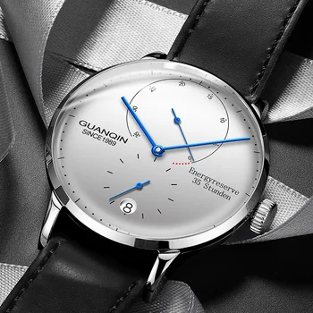  GuanQin/ Новые модные автоматические часы, лучший бренд Класса Люкс, механические часы, мужские часы с энергетическим дисплеем, кожаный календарь, Водонепроницаемые мужские часы