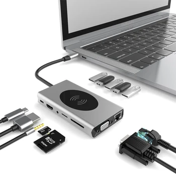  Концентратор USB C Type C к концентратору USB 3.0, адаптер HDMI для MacBook Pro, USB-разветвитель Huawei Mate, беспроводное зарядное устройство для телефона, USB-концентратор для ноутбука