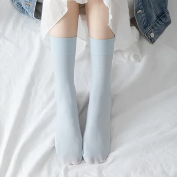 Лолита Простые удобные однотонные японские хлопчатобумажные чулочно-носочные изделия Jk Женские тонкие носки Эластичные носки до икр в корейском стиле