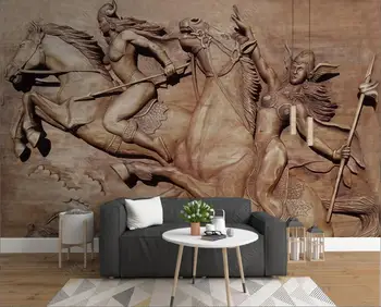  изготовленная на заказ фреска 3D фотообои в европейском стиле рельефный воин скачущий конь картина домашний декор обои для гостиной