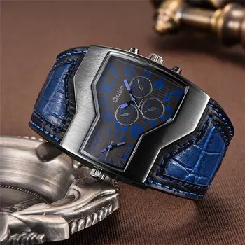  Мужские Кварцевые часы Oulm с двумя Часовыми поясами, наручные часы со Змеиным ремешком Relogio Masculino