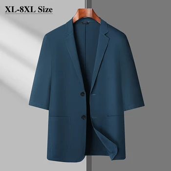  Летние Тонкие Мужские Повседневные Блейзеры 2023, Модное однотонное платье с коротким рукавом, Эластичная Повседневная куртка в деловом стиле, Большие размеры 6XL 7XL 8XL