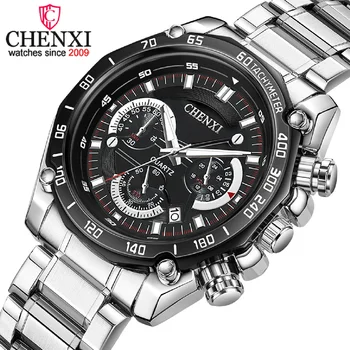  Мужские часы CHENXI с хронографом из нержавеющей стали, топ люксового бренда, Спортивные кварцевые мужские часы, водонепроницаемые наручные часы с календарем и датой