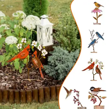  Металлический садовый кол для птиц, Ржавые синицы и ягоды, Осеннее украшение, Уличные украшения на заднем дворе, Весенний подарок на день рождения на память