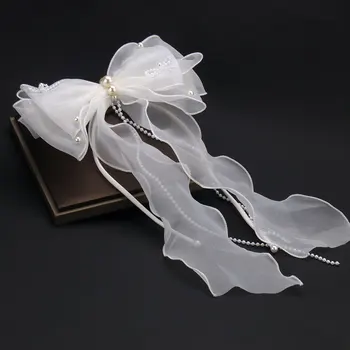  Фата из крепированной ленты с бантом Весеннее приморское украшение для волос для новобрачных Свадебные аксессуары для волос