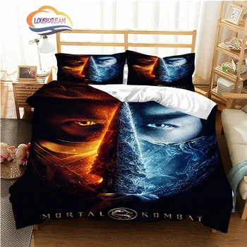 Комплект постельного белья серии Mortal Kombat из трех частей, цифровая печать, Многоразмерное Стеганое одеяло, Наволочка для взрослых и детей