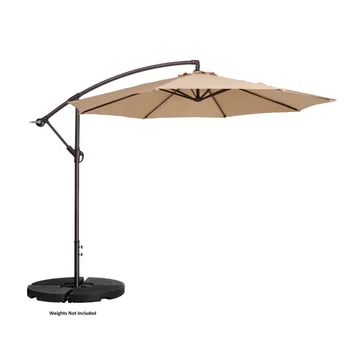  Открытый зонт для патио со смещением 10 дюймов с 8 стальными ребрами и алюминиевым шестом и вертикальным наклоном, бежевый