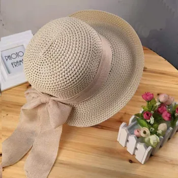 Женская летняя шляпа пляж прогулки шляпа Солнца соломенная шляпа складная соломенная шляпа женщина, путешествия женский отпуск УФ-защита козырек шляпа