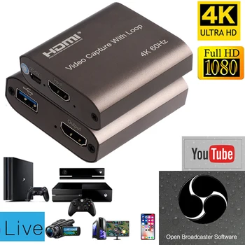  4K 60hz Loop Out HDMI Карта захвата, аудио-Видеозаписывающая пластина, прямая трансляция USB 2.0 3.0 1080p Граббер для игровой DVD-камеры PS4