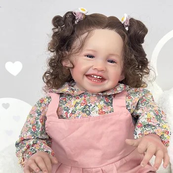  60 СМ Возрожденная Кукла для малышей Mila Smile Baby с Укоренившимися Длинными Волосами, 3D Реалистичная Кожа, Размер Ребенка 6 месяцев, Коллекционная Художественная Кукла