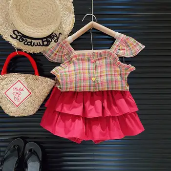  Костюмы принцессы для девочек из 2 предметов, Детская Летняя футболка с коротким рукавом + шорты, комплекты детской одежды