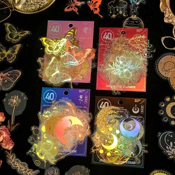  40 шт., набор наклеек из золотой фольги с изображением маленького принца, бабочки, солнца, луны, акварельные наклейки васи для скрапбукинга, детские поделки