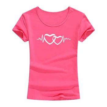  Футболки Love Heartbeat, Женская Летняя Модная Хлопковая футболка с коротким рукавом в стиле Харадзюку, Забавные Топы с круглым вырезом, Camiseta Femenina