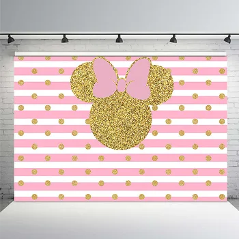  Фоновая фотография, Золотой фон для фотосъемки лица мыши, Детский день рождения, Фон для фотосессии в душе ребенка, розовые полосы