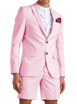  Новый мужской короткий деловой повседневный летний фрак из двух предметов, пляжный свадебный костюм жениха (куртка + шорты)