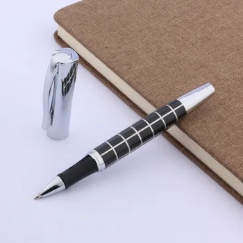  Модная Металлическая ручка-роллер с наполовину черной линией, Серебристый зажим 0,5 мм, ручки для заправки чернил для студенческих канцелярских принадлежностей
