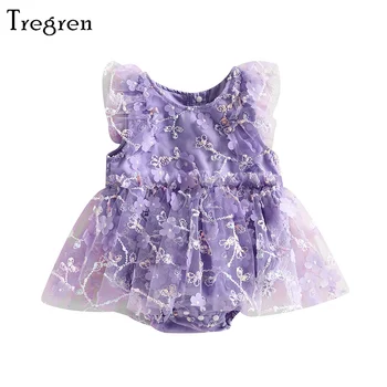  Tregren/ Милый Комбинезон для новорожденных девочек с 3D Вышивкой в виде Цветка, Сетчатые короткие Комбинезоны без рукавов, Летние Милые Боди, Топы для 0-24 м