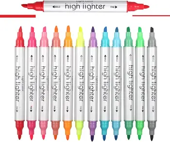 Двойные Маркерные ручки-хайлайтеры, 12 Цветов с Широкими и тонкими кончиками, Набор Пастельных маркеров-Хайлайтеров для Детей и Взрослых, Раскрашивание, Подчеркивание