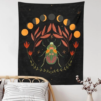  Психоделический Гобелен с изображением Солнца и Луны, Настенный Гобелен с насекомыми, Ботанический Гобелен для спальни, гостиной, домашнего декора стен