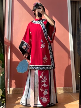  Женское элегантное платье Цин Хань, Женское свадебное платье с цветами, осенне-зимняя юбка с изображением лошадиной морды Феникса, вышивка, одежда Династии Цин