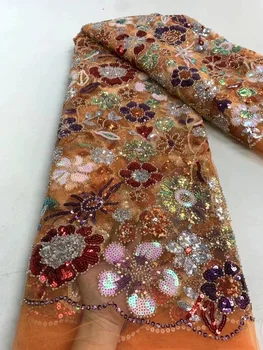  Роскошная ткань из бисера, Африканская кружевная ткань С блестками, тюлевое кружево, Высококачественная Нигерийская французская сетчатая кружевная ткань для вечернего платья