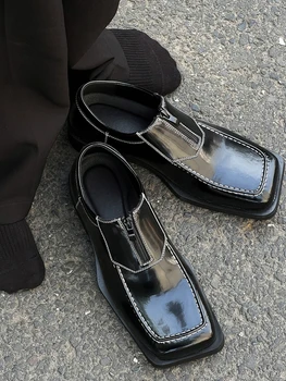  Японский Стиль, Крутая Мужская Повседневная Кожаная обувь с нитками для Шитья, Модные Мужские Оксфорды с Квадратным носком Неправильной формы