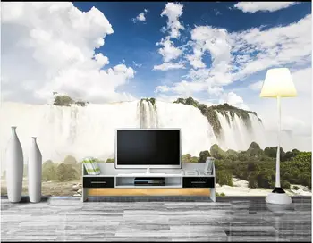  3d фотообои для стен в рулонах, настенная роспись на заказ, HD водопад, голубое небо и белые облака, пейзаж для дома, обои для гостиной