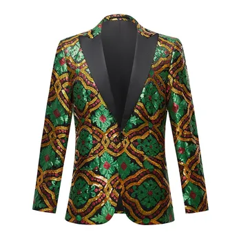  Блестящий мужской костюм с пайетками, Блейзер, пальто для официальной вечеринки, зеленое золотое платье для выпускного вечера, мужской наряд, куртка, 1 шт. в наличии