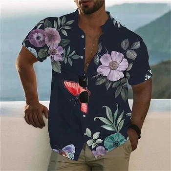  Гавайские Рубашки, Мужские Летние Футболки с 3D Цветочным Принтом, Модные Повседневные Топы с коротким рукавом, Рубашки Aloha, Пляжная Одежда Оверсайз