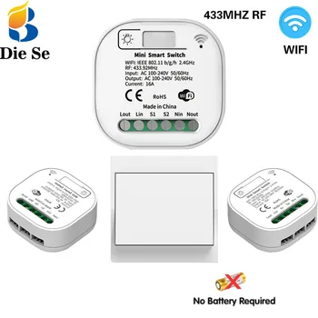  WiFi RF Выключатель света 16A 220V Прерыватель и 433 МГц Кинетический Настенный выключатель с автономным питанием Без батареи Tuya Smart Life, для Alexa
