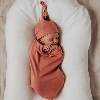 Спальный мешок Для новорожденных, Однотонное Пеленальное Одеяло, Муслиновая Обертка для Сна + шапочка, комплект из 2 предметов для Новорожденных