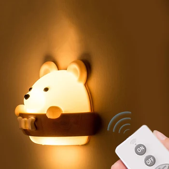  Креативный светодиодный ночник Bear с регулируемой яркостью, перезаряжаемый штекер, прикроватная лампа для спальни с дистанционным управлением для детской комнаты, кабинета, гардероба