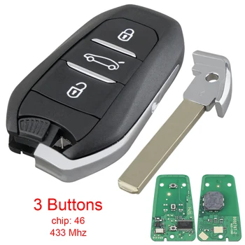  Автомобильный Ключ 433 МГц 3 кнопки Автомобильный ключ дистанционный брелок Smart Keyless с 46 чипами Подходит для Peugeot 308 408 508 5008