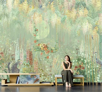  Индивидуальная фреска Американская абстрактная картина маслом тропический лес обои гостиная ТВ фон обои Наклейки на стену
