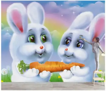 Пользовательские фотообои 3d обои для комнаты Мультфильм прекрасный белый кролик фон детской комнаты 3D настенные фрески обои для стен 3 d