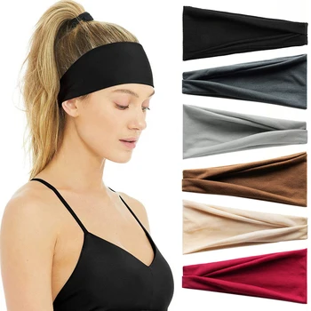  Женская повязка на голову, однотонный Широкий Тюрбан, Вязаная хлопковая лента для спортивной Йоги, Крученая Повязка на голову, Аксессуары для волос