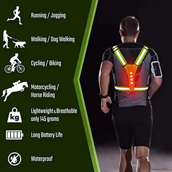  Светодиодный светоотражающий жилет для бега, сигнальные огни высокой видимости для бегунов, регулируемые эластичные аксессуары для защитного снаряжения для бегунов.