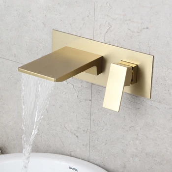  Роскошный матовый золотой латунный смеситель для раковины в ванной комнате Настенный Высококачественный медный смеситель для раковины Водопад Хорошего качества Кран для ванны